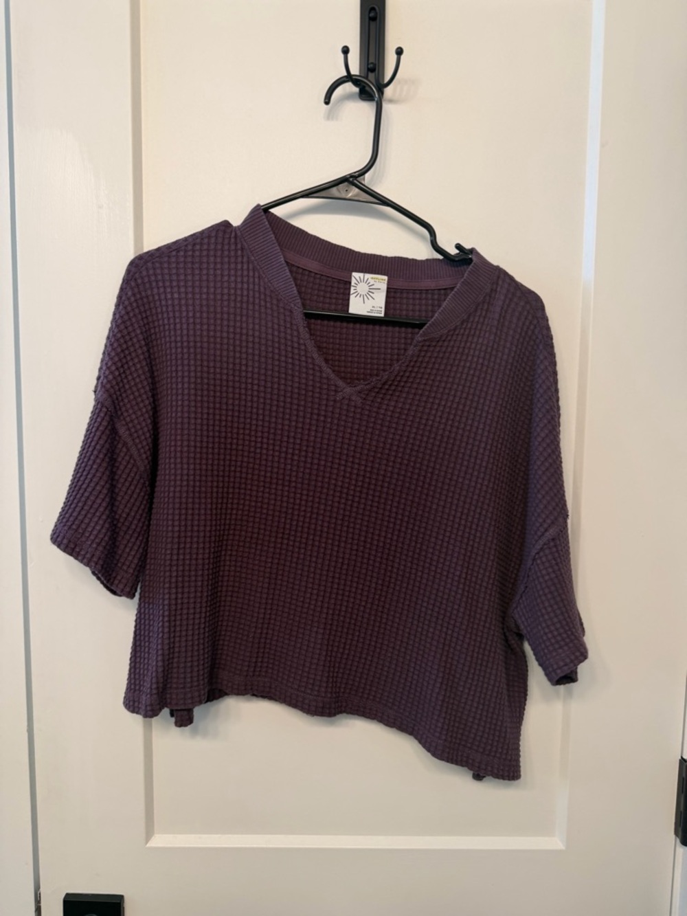 aerie Waffle-Knit V-Neck Cropped Top - Deep Plum